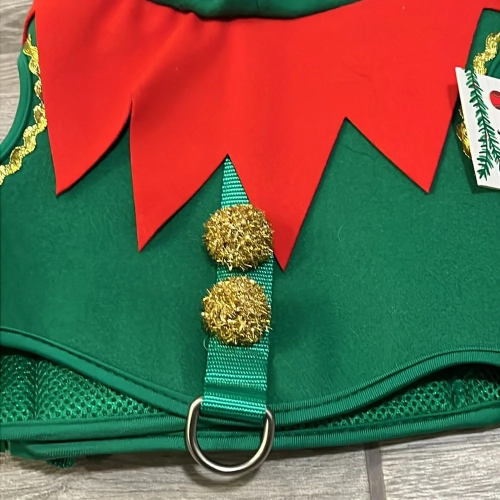Merry & Bright Elf Christmas dog hooded comfort vest harness size L